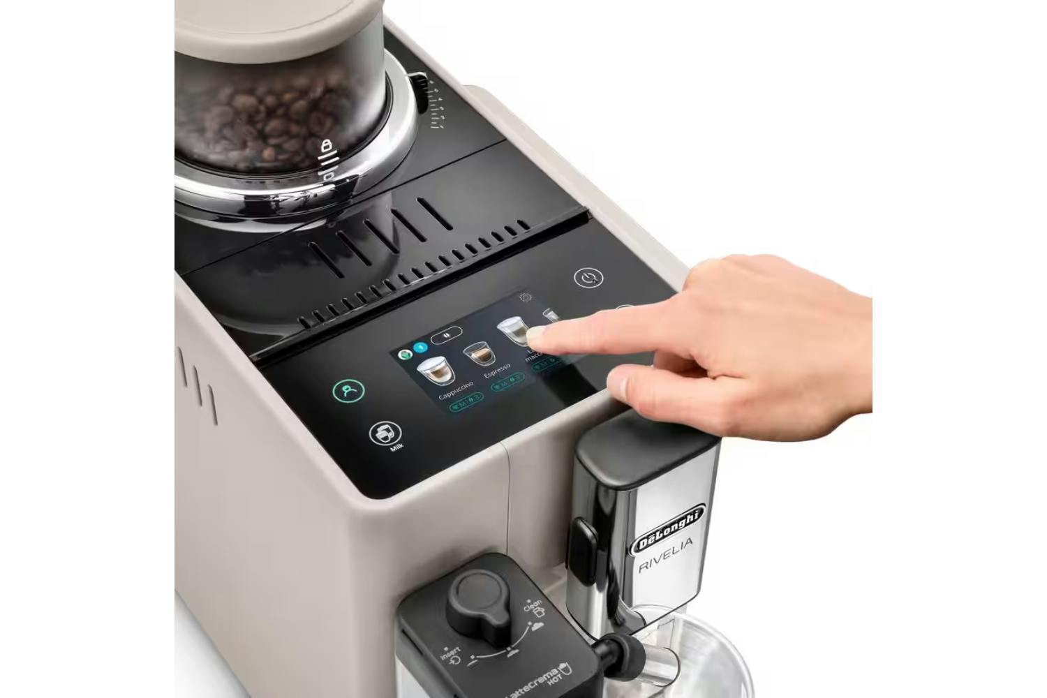 DeLonghi Rivelia Automatic Compact Bean to Cup Coffee Machine, EXAM440.55.BG, Sand Beige