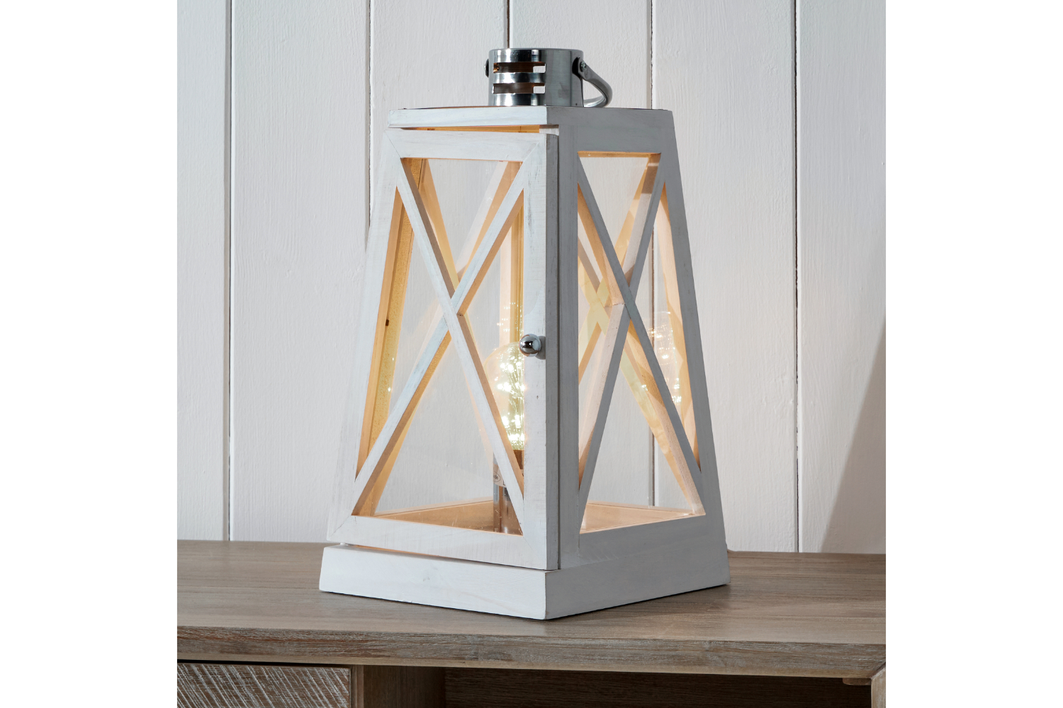 Lantern Table Lamp | White Wash