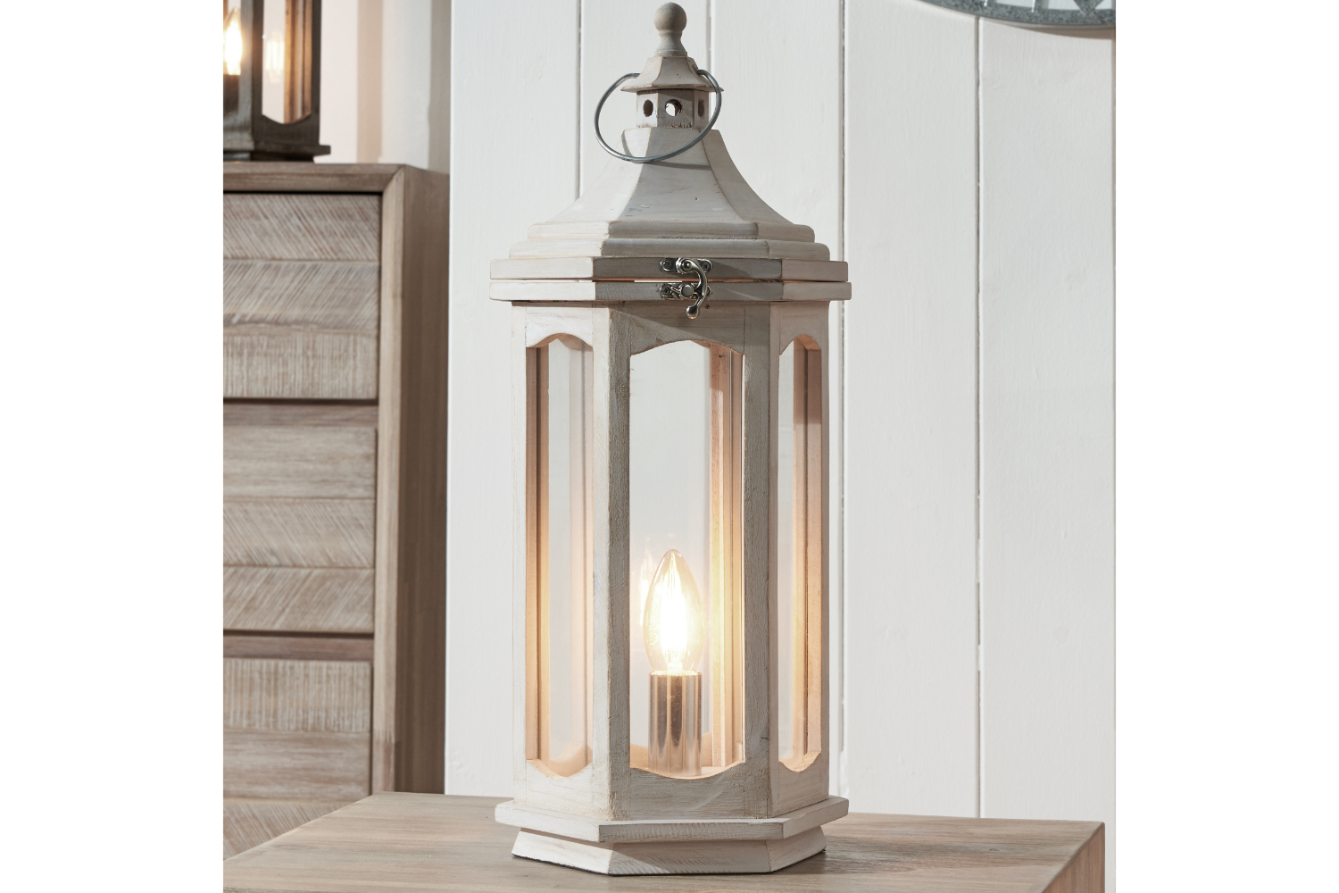 Lantern Table Lamp | White Wash