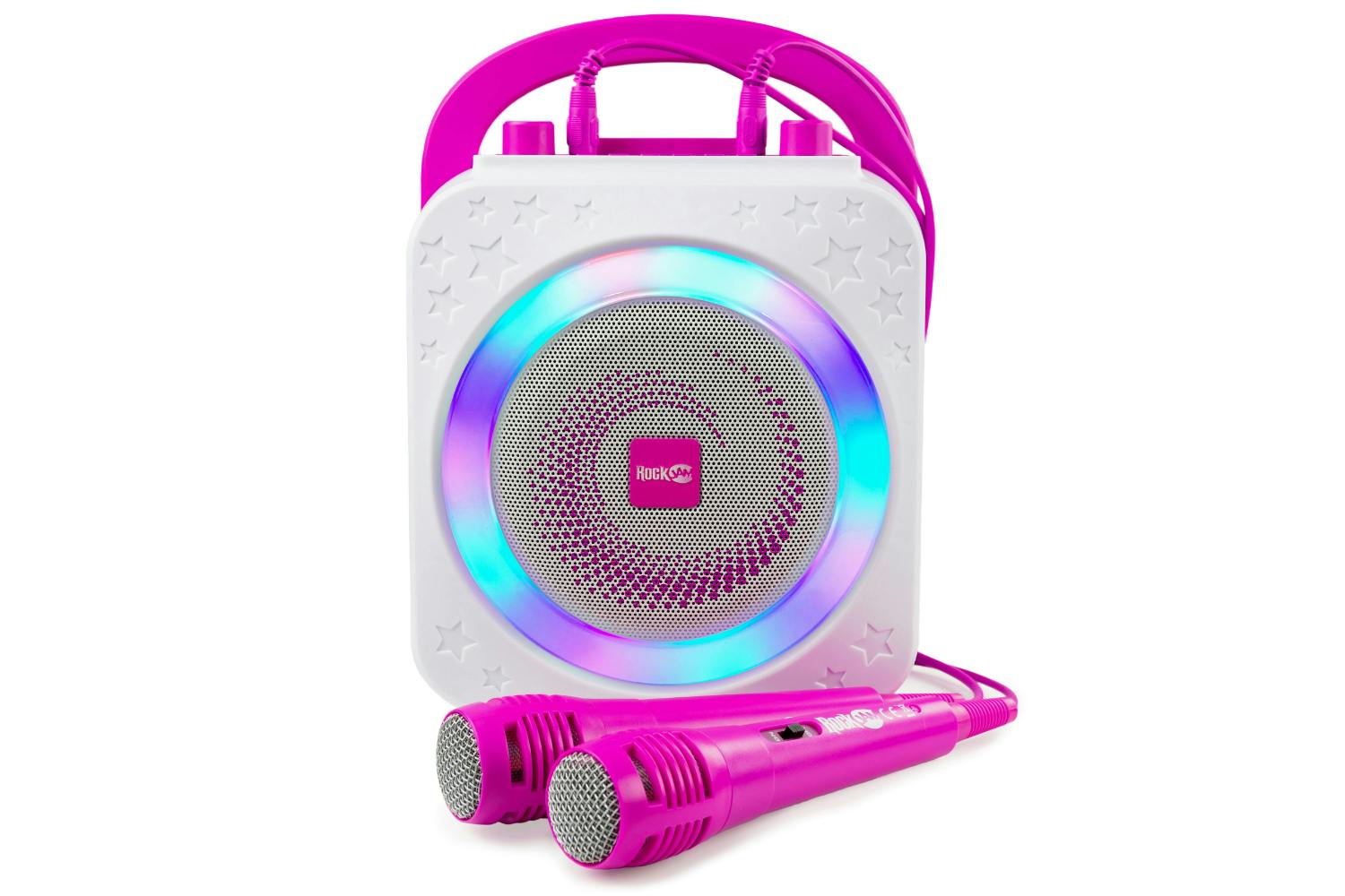 Rockjam 10-watt Rechargeable Bluetooth Karaoke Machine With Two Microphones, Voice Changing Effects & Led Lights