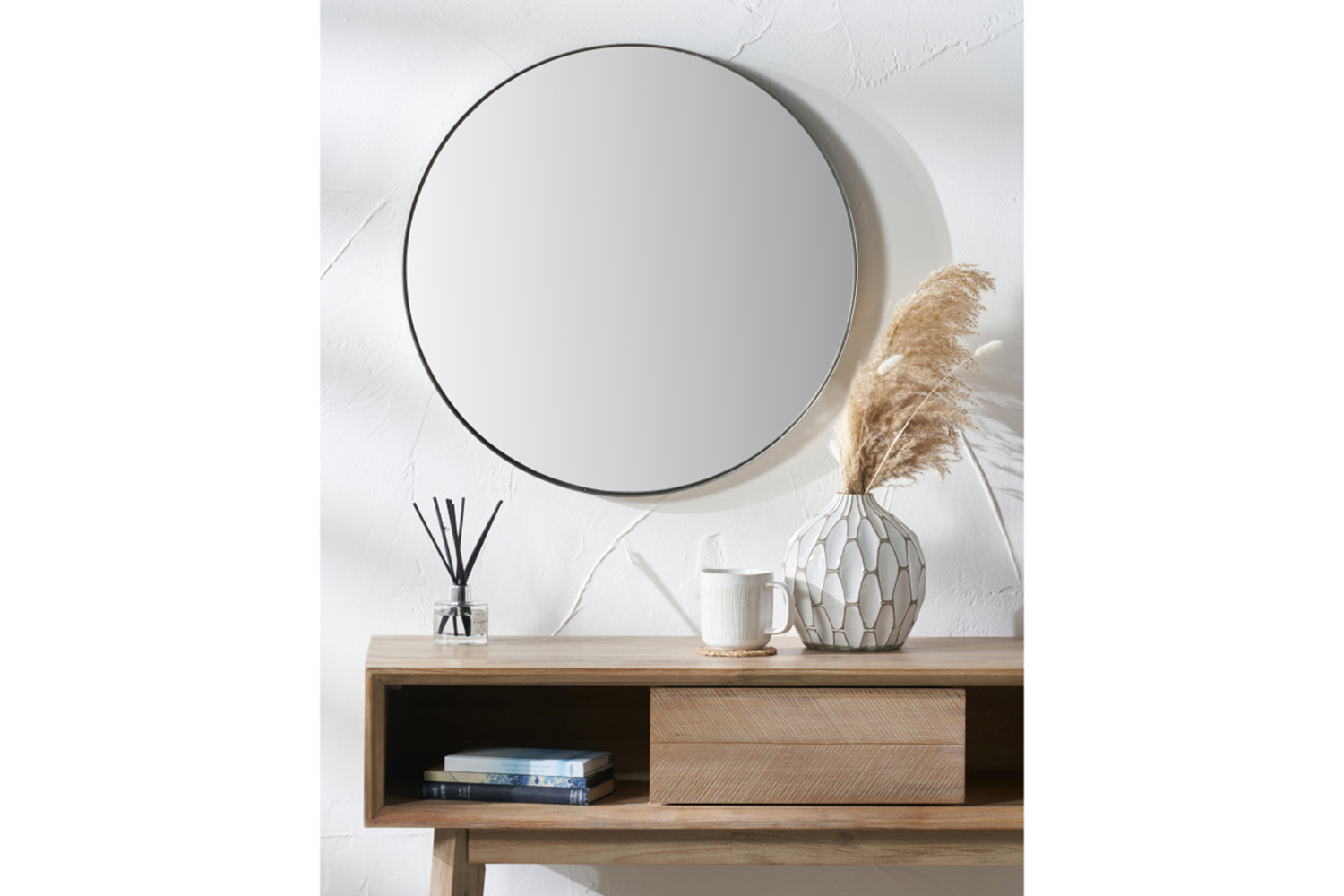 Slim Frame Round Wall Mirror | Silver | 80 cm