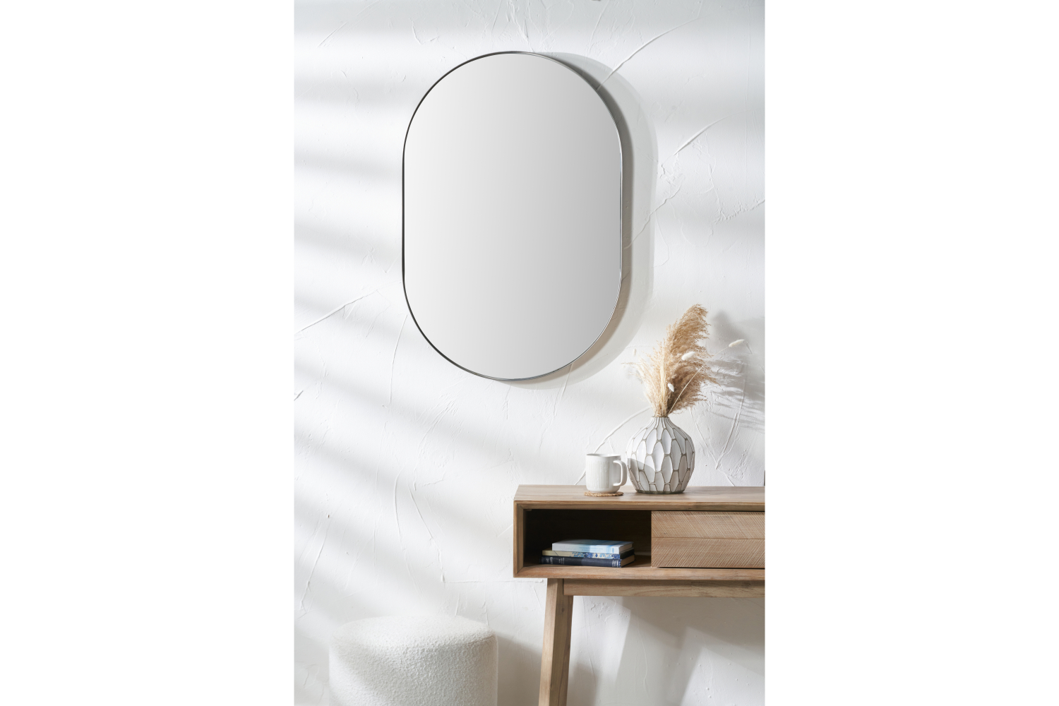 Slim Frame Oval Wall Mirror | Silver | 60 x 90 cm
