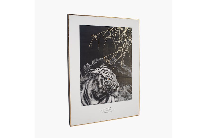 Monochrome Tiger Print with Black Frame | 80 x 60 cm