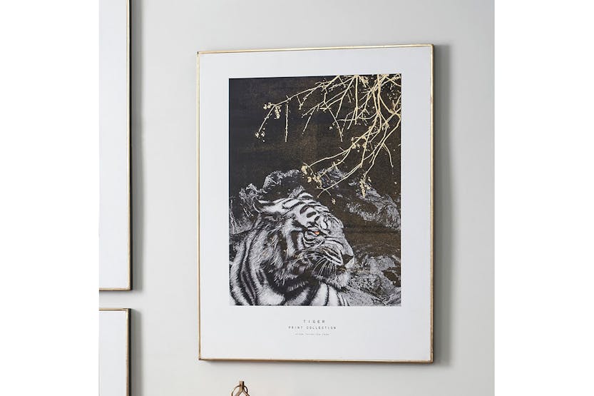 Monochrome Tiger Print with Black Frame | 80 x 60 cm