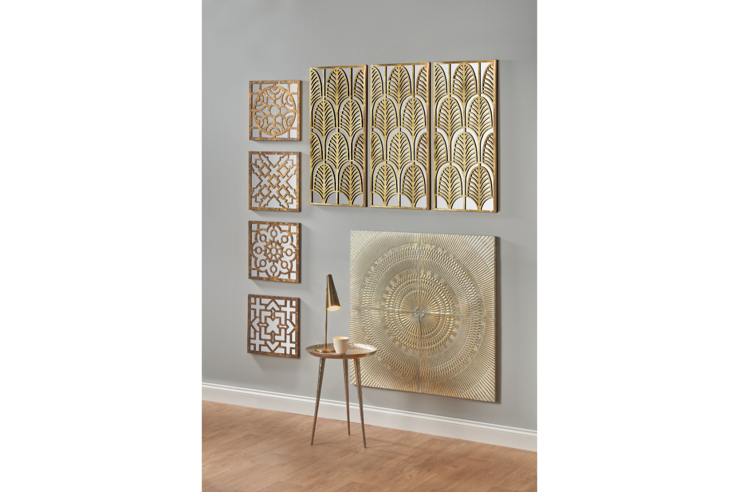 Antique Unframed Textured Metal Wall Art | White/Gold | 100 x 100 cm