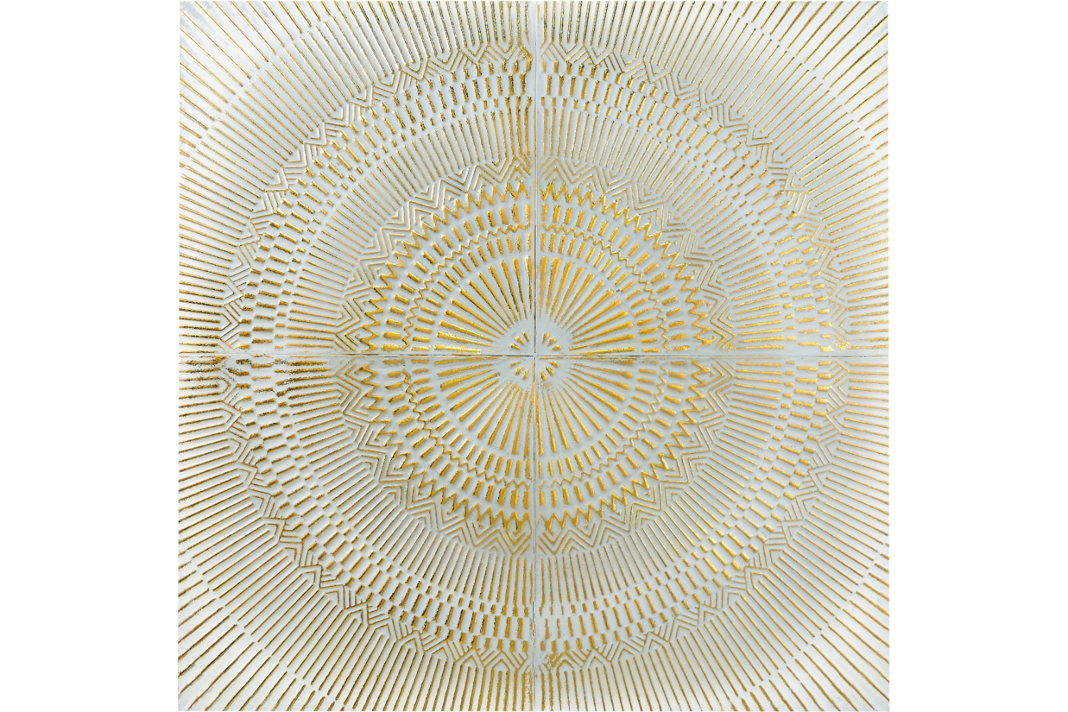 Antique Unframed Textured Metal Wall Art | White/Gold | 100 x 100 cm