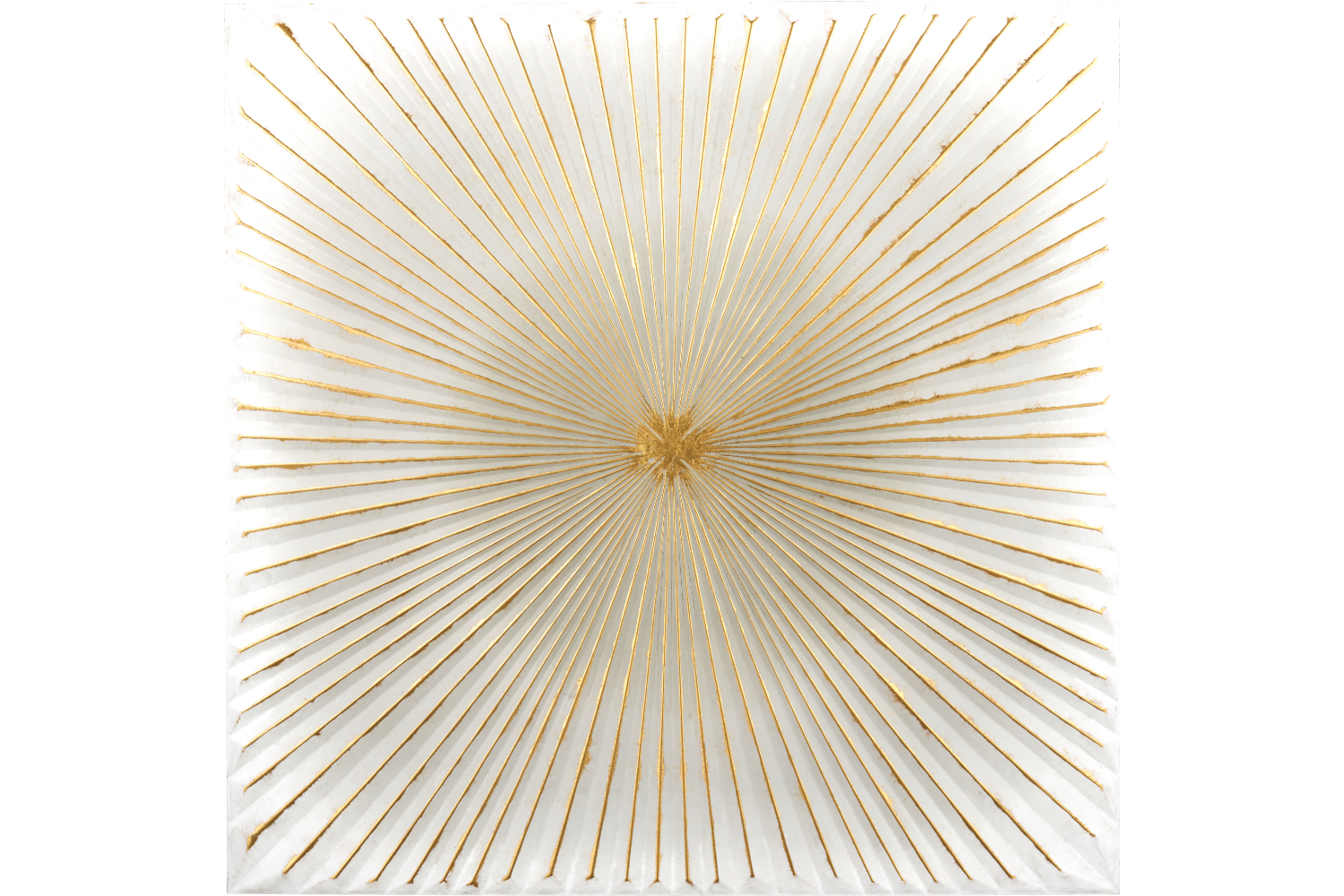 Sunburst Unframed Textured Metal Wall Art | White/Gold | 100 x 100 cm