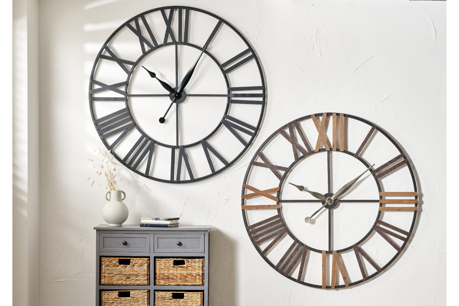 Metal & Wood Round Wall Clock | Grey/Copper | 120 cm