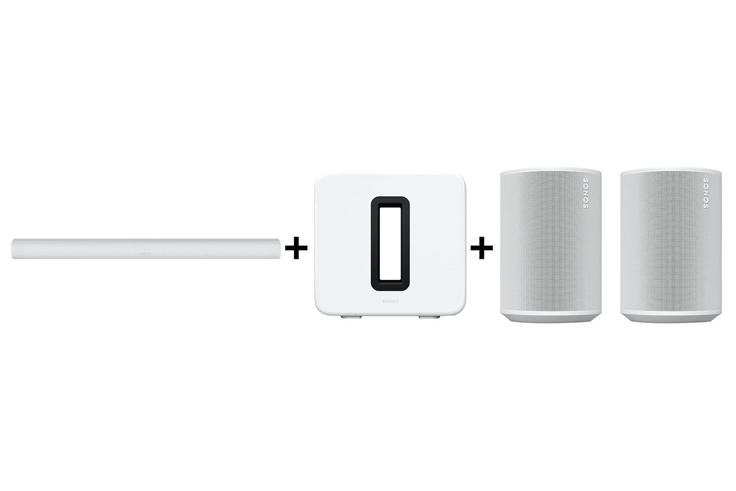 Sonos Arc Premium Smart Soundbar and Sub Gen 3 Wireless Subwoofer and Era 100 Multiroom Speaker | White Bundle