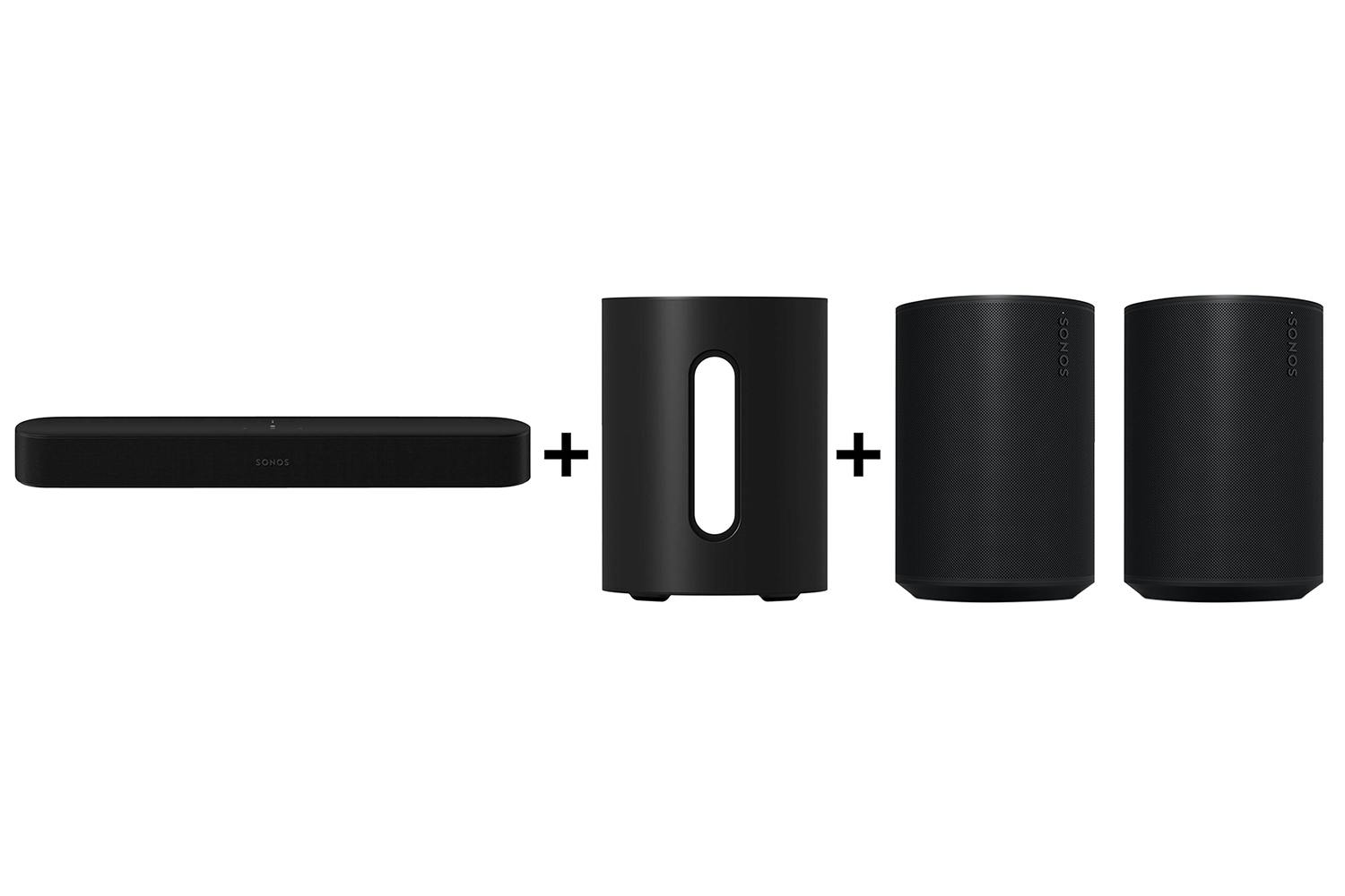 Sonos Beam Gen 2 Soundbar and Sub Mini Wireless Subwoofer and Era 100 Multiroom Speaker | Black Bundle