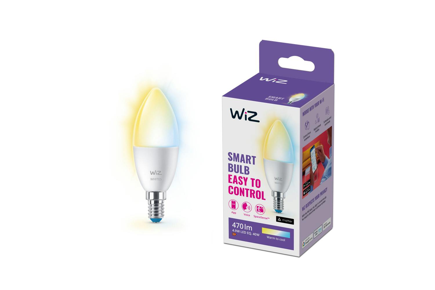 Wiz Candle E14 Tunable Smart LED Bulb | White