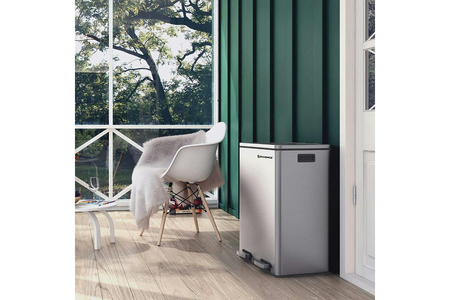 Songmics Stainless Steel 16 Gallon Trash Can | Silver