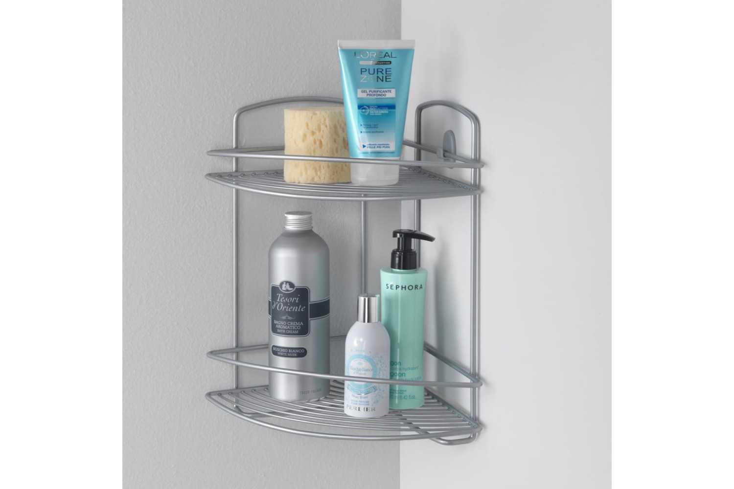 Metaltex 443454 2-tier Corner Douche Rack Onda Silver