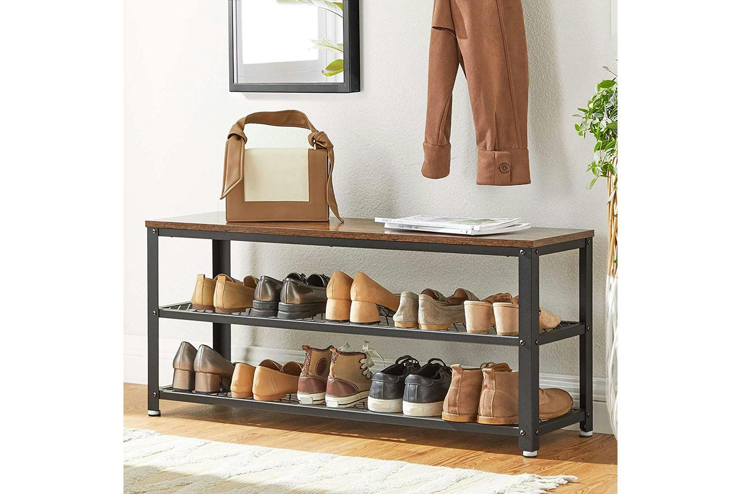 Vasagle 3-tier Shoe Storage Bench | Rustic Brown & Black