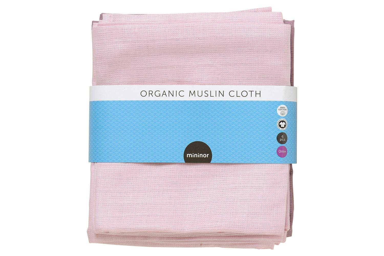 Mininor Organic Muslin Cloth | Rose/Heath Flower | 6 Pieces