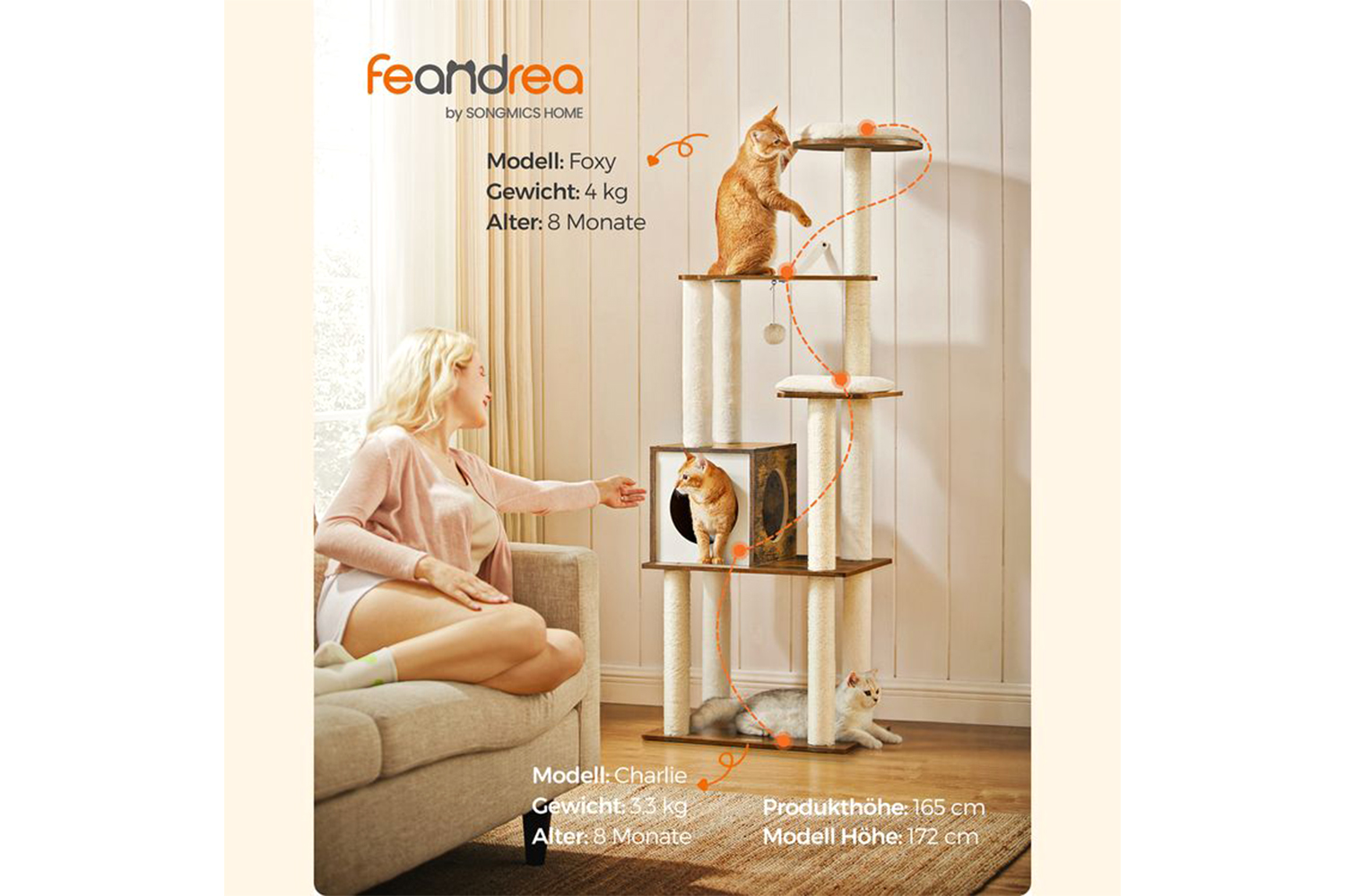 Feandrea PCT166X01 Scratching Post with Removable Cushions | Vintage Brown