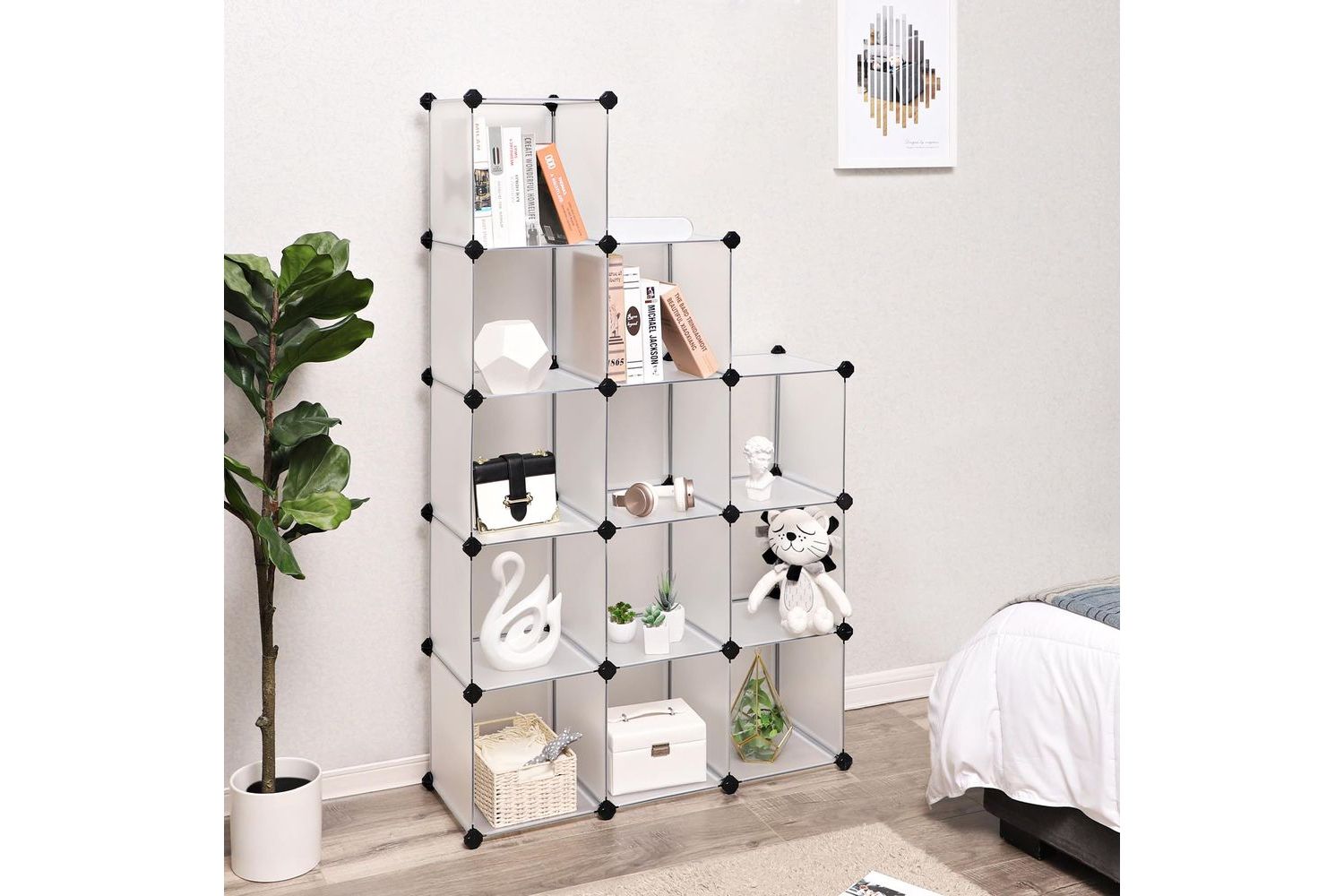 Songmics LPC34L Boltless Shelving System 12 Cubes | White