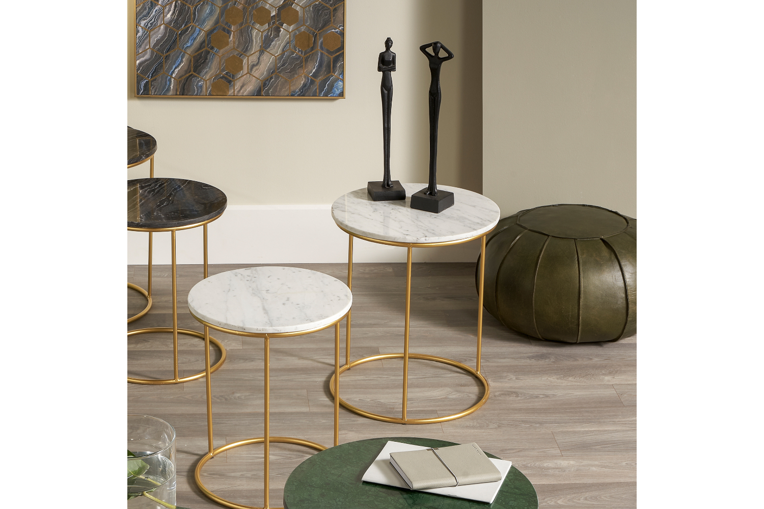 Milly White Marble Bedside Table | Set of 2