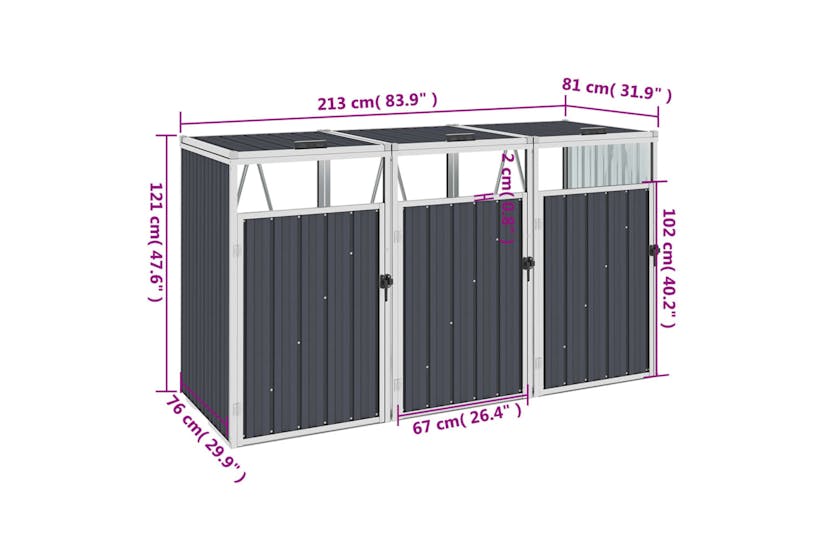 Vidaxl Triple Garbage Bin Shed Anthracite 213x81x121 Cm Steel