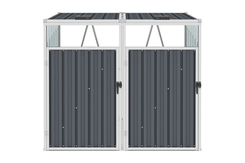 Vidaxl Double Garbage Bin Shed Grey 143x81x121 Cm Steel