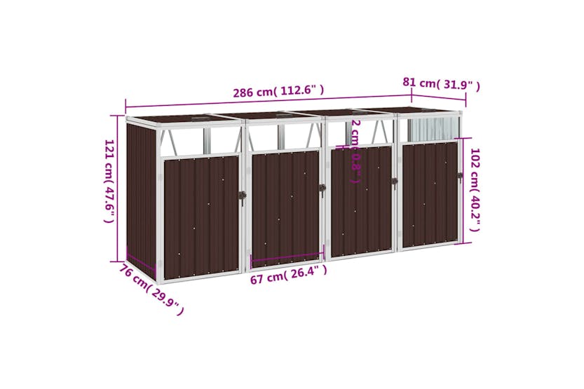 Vidaxl Quadruple Garbage Bin Shed Brown 286x81x121 Cm Steel