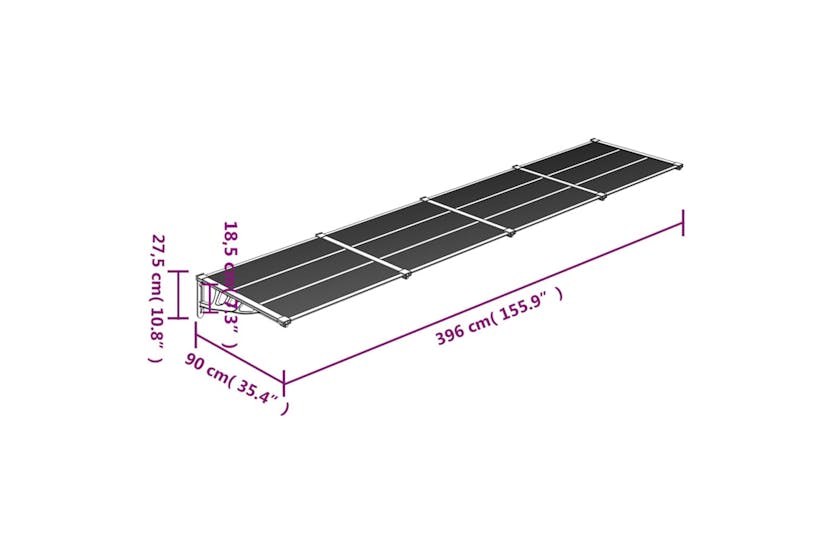 Vidaxl Door Canopy Grey And Transparent 396x90 Cm Polycarbonate