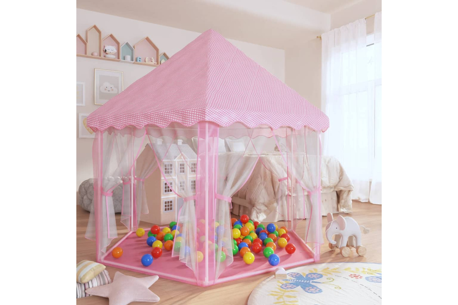 vidaXL 3107712 Princess Play Tent With 250 Balls Pink 133x140cm