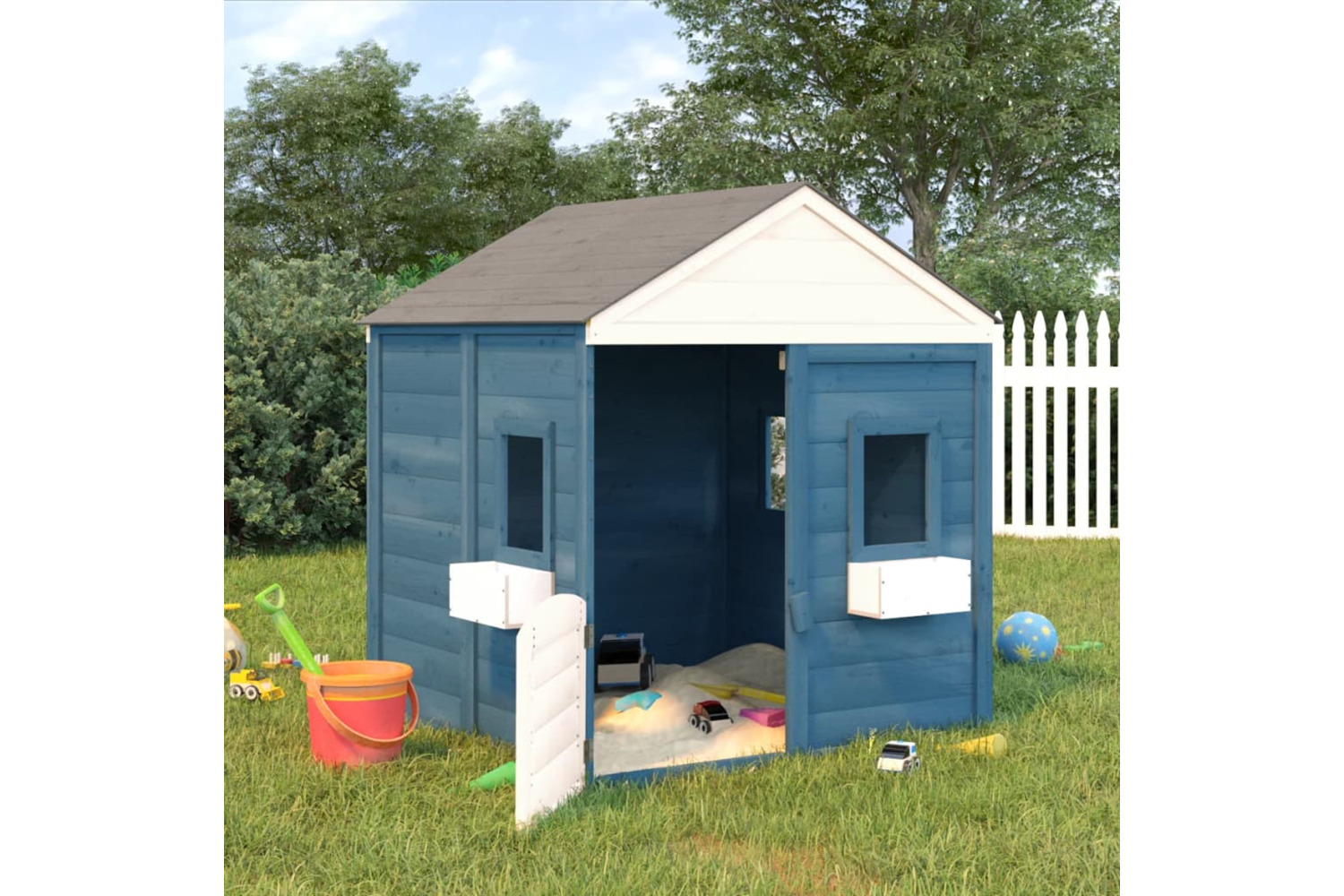 vidaXL 93688 Playhouse With Lockable Door And Flower Pots Solid Wood Fir
