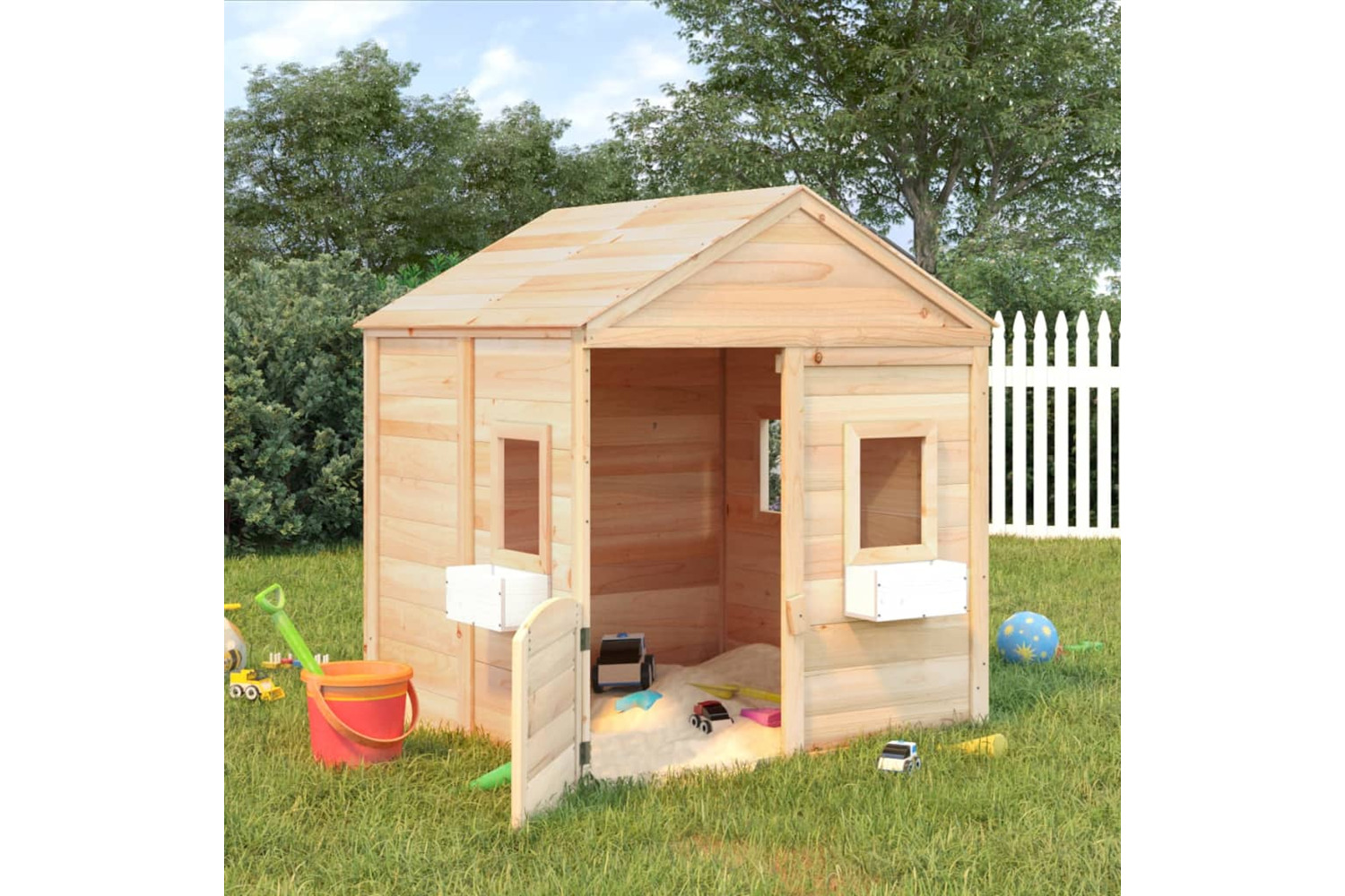 vidaXL 93686 Playhouse With Lockable Door And Flower Pots Solid Wood Fir