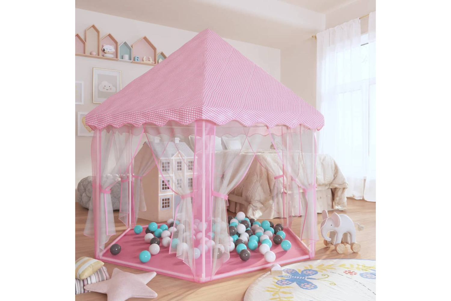 vidaXL 3107713 Princess Play Tent With 250 Balls Pink 133x140cm