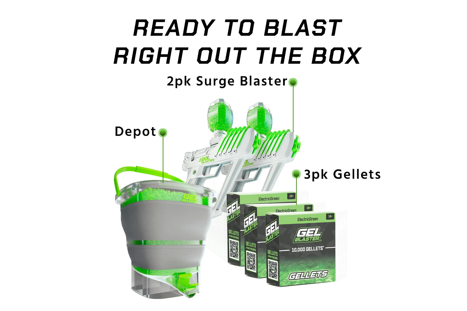 Gelblaster 2 Pack Surge and Depot with 3 Pack Gelle Bundle