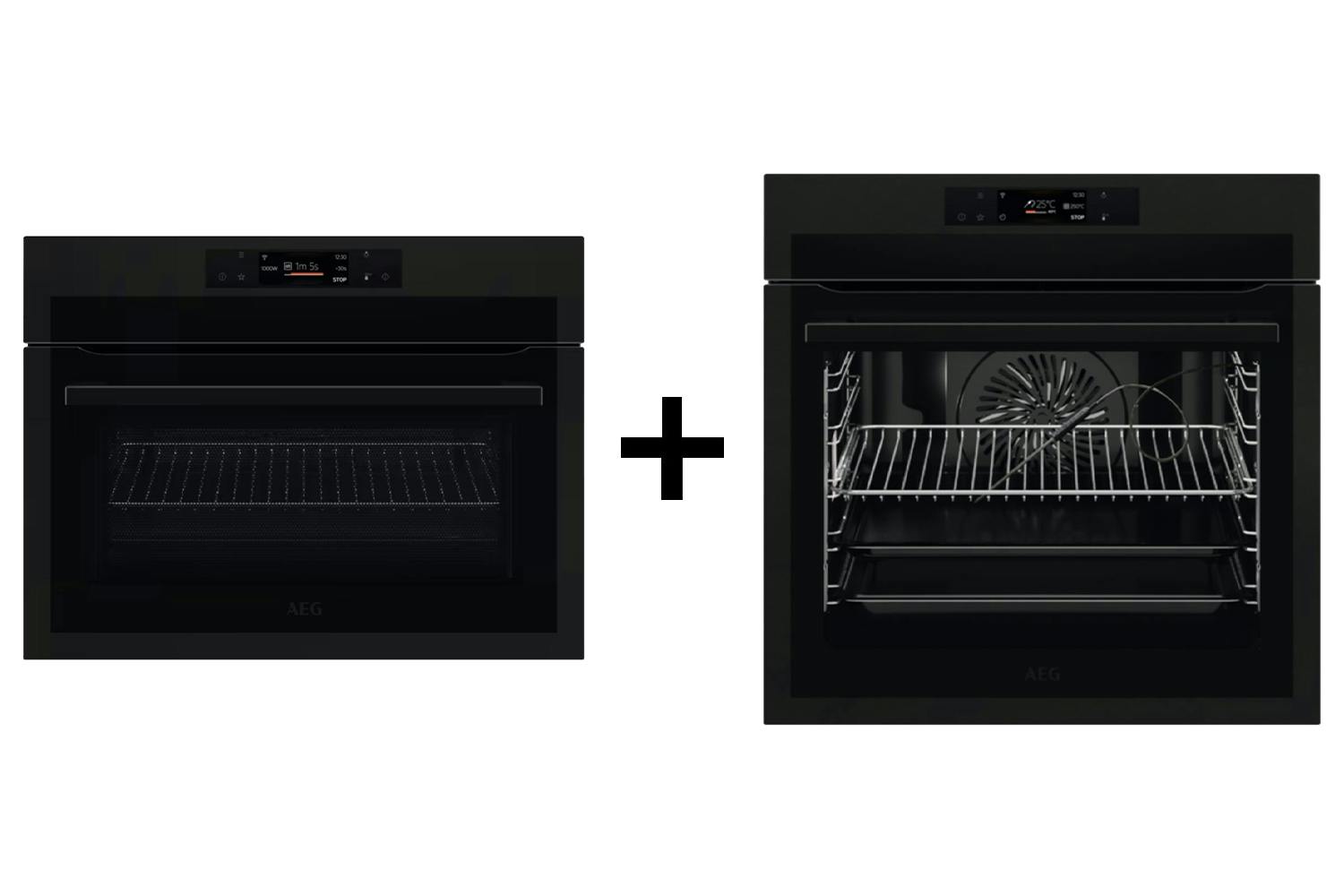 AEG 8000 Series Built-in Single Integrated CombiQuick Microwave Oven and Built-in Electric Single Oven Bundle