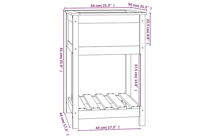 Vidaxl 823777 Planter With Shelf Black 54x54x81 Cm Solid Wood Pine