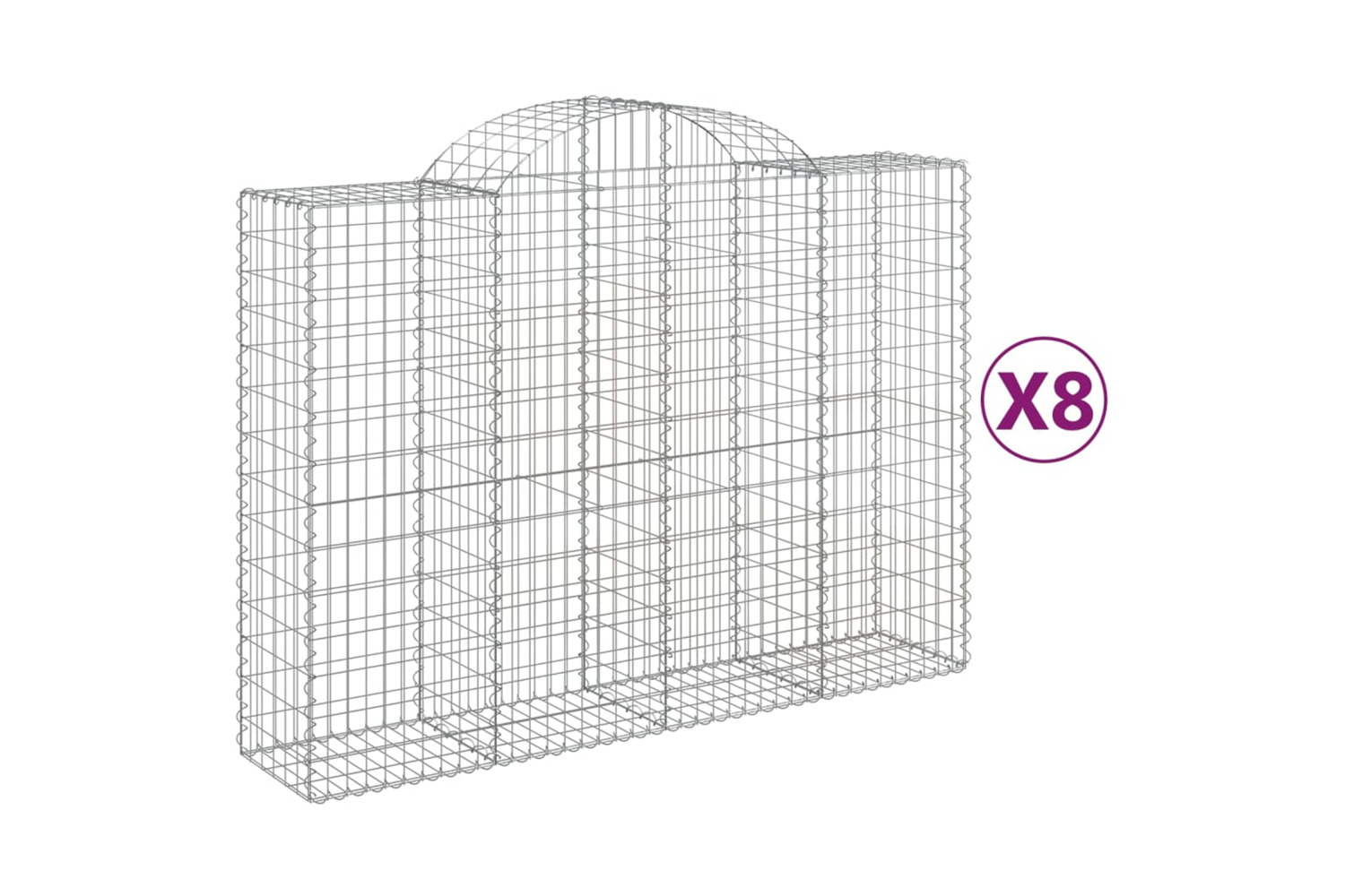vidaXL 3146368 Arched Gabion Baskets 8 Pcs 200x50x140/160cm Galvanised Iron