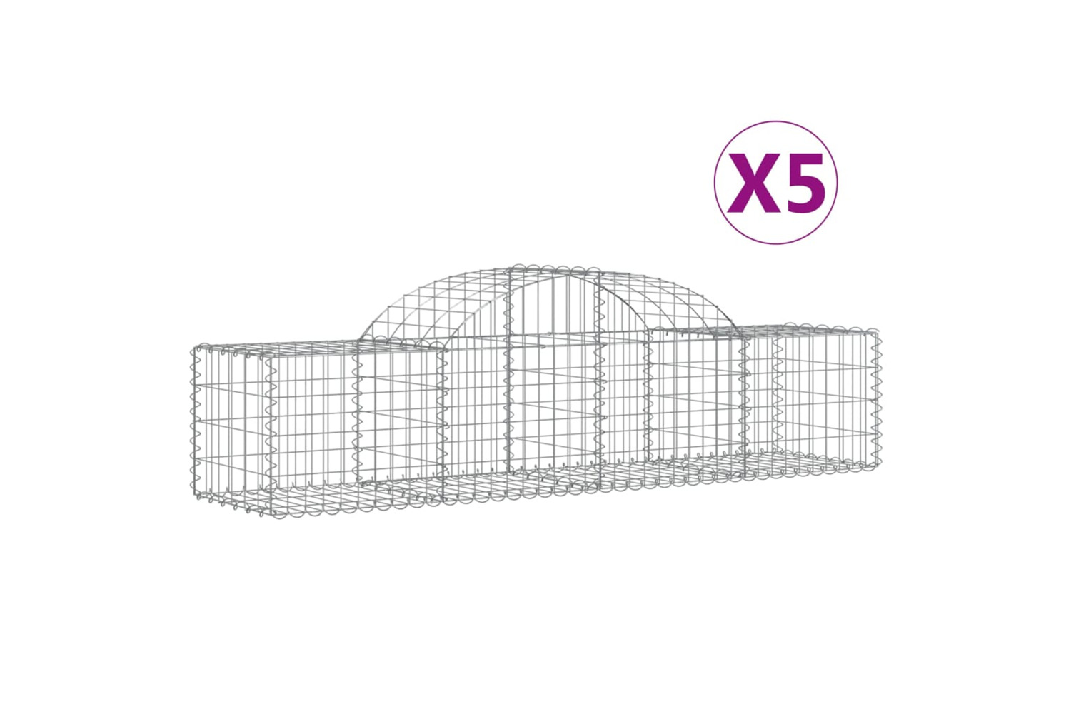vidaXL 3146260 Arched Gabion Baskets 5 Pcs 200x50x40/60cm Galvanised Iron