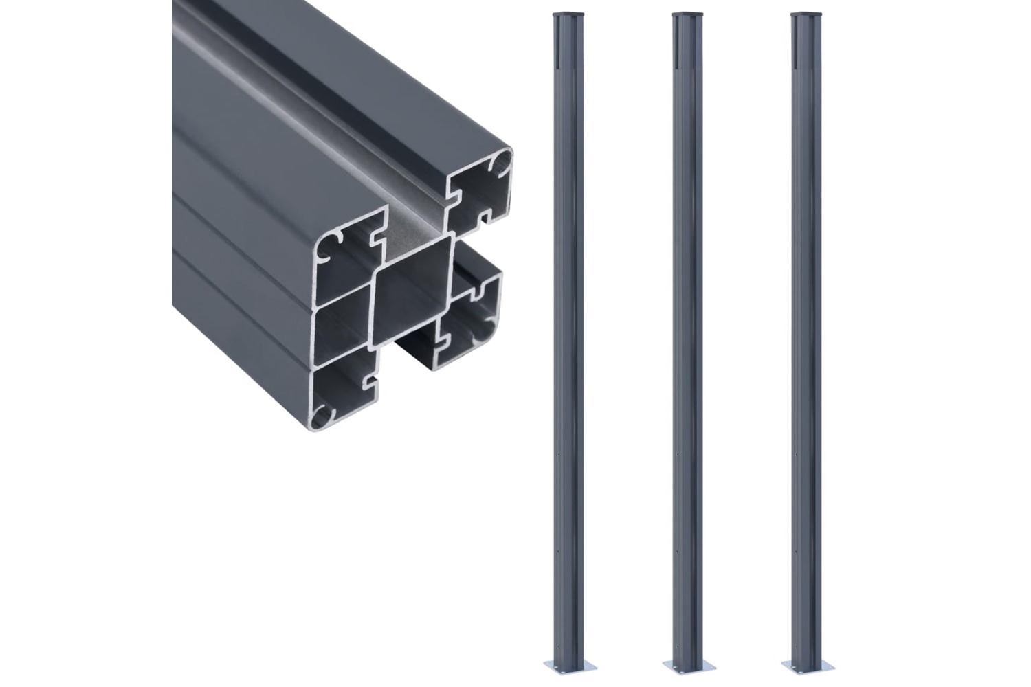 vidaXL 148987 Fence Posts 3 Pcs Dark Grey 185cm Aluminium
