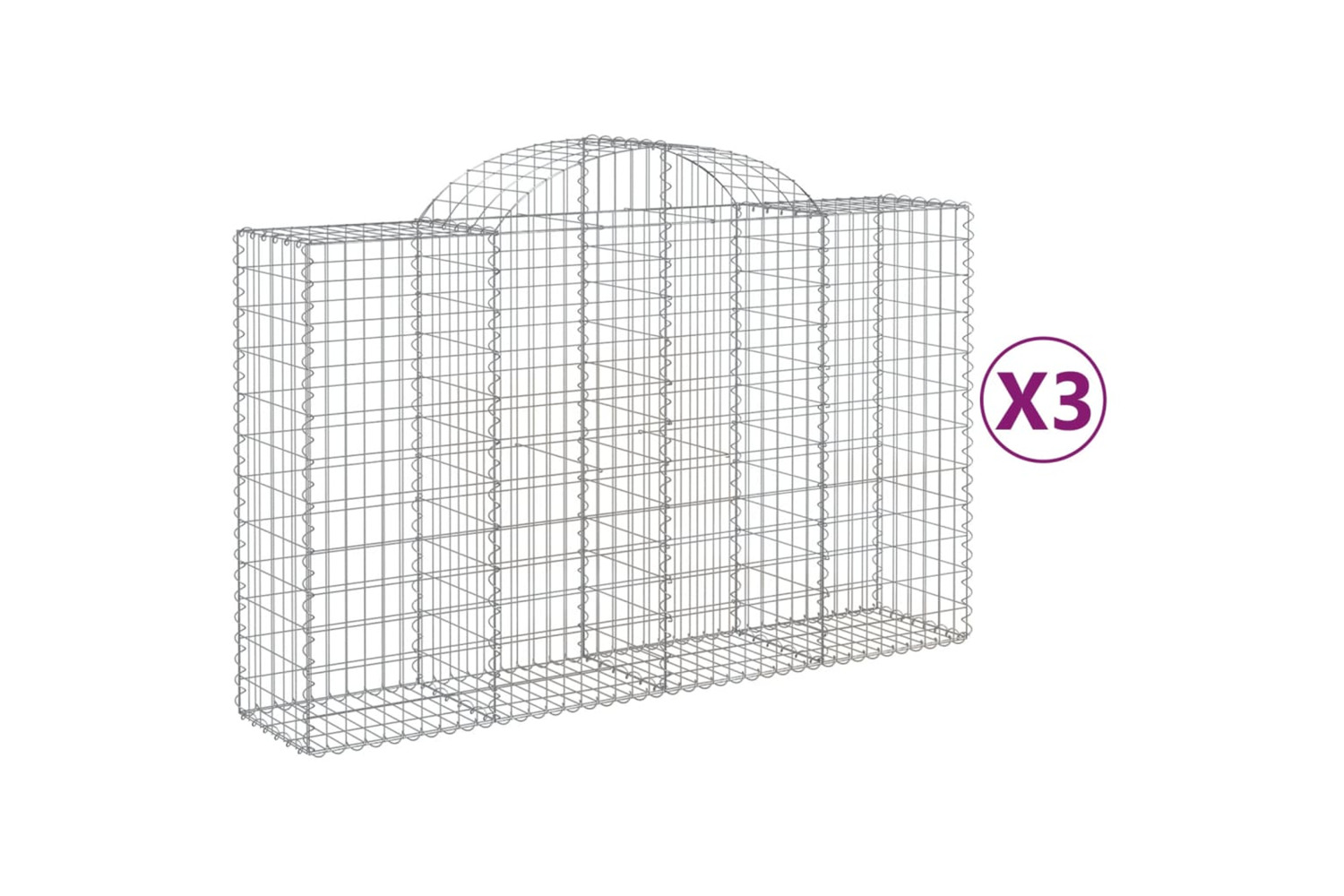 vidaXL 3146342 Arched Gabion Baskets 3 Pcs 200x50x120/140cm Galvanised Iron