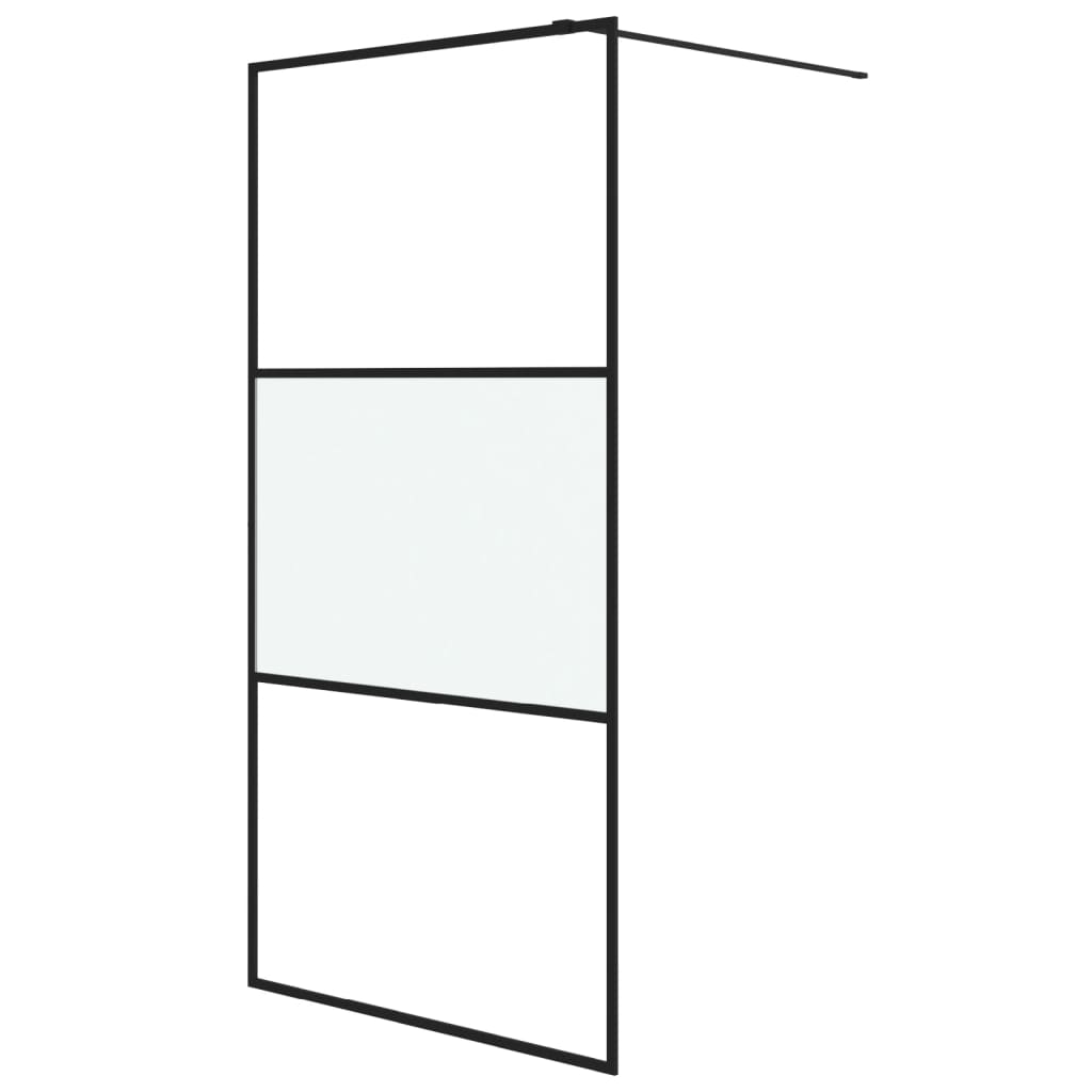 vidaXL 152107 Walk-in Shower Wall Black 100x195cm Half Frosted Esg Glass