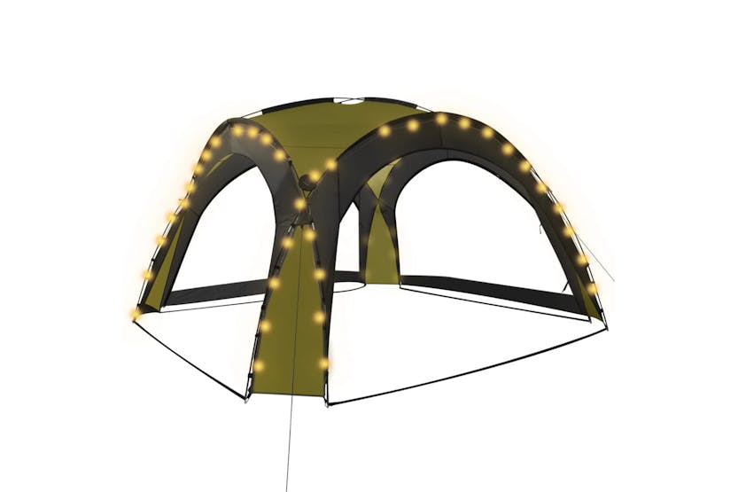 Vidaxl 92237 Party Tent With Led And 4 Sidewalls 3.6x3.6x2.3 M Green