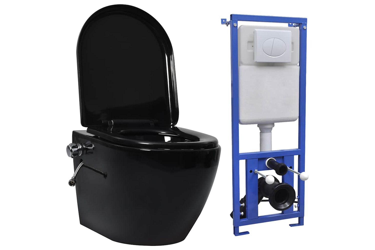 Vidaxl Wall Hung Rimless Toilet With Concealed Cistern Ceramic Black