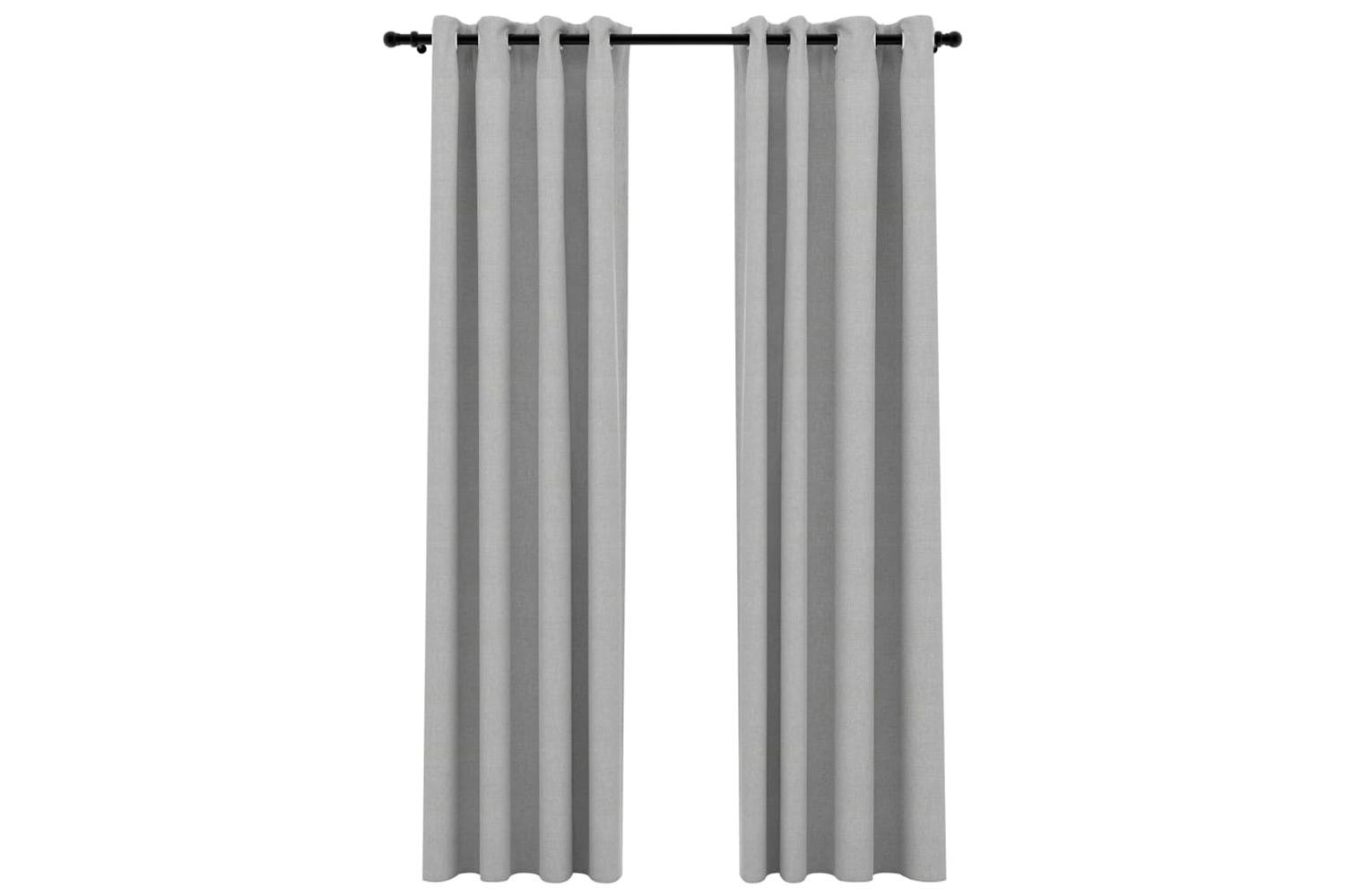 Vidaxl 321170 Linen-look Blackout Curtains With Grommets 2pcs Grey 140x245cm