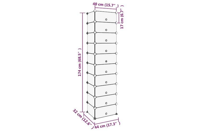 Vidaxl 340561 Shoe Rack Transparent 44x32x174 Cm Pp