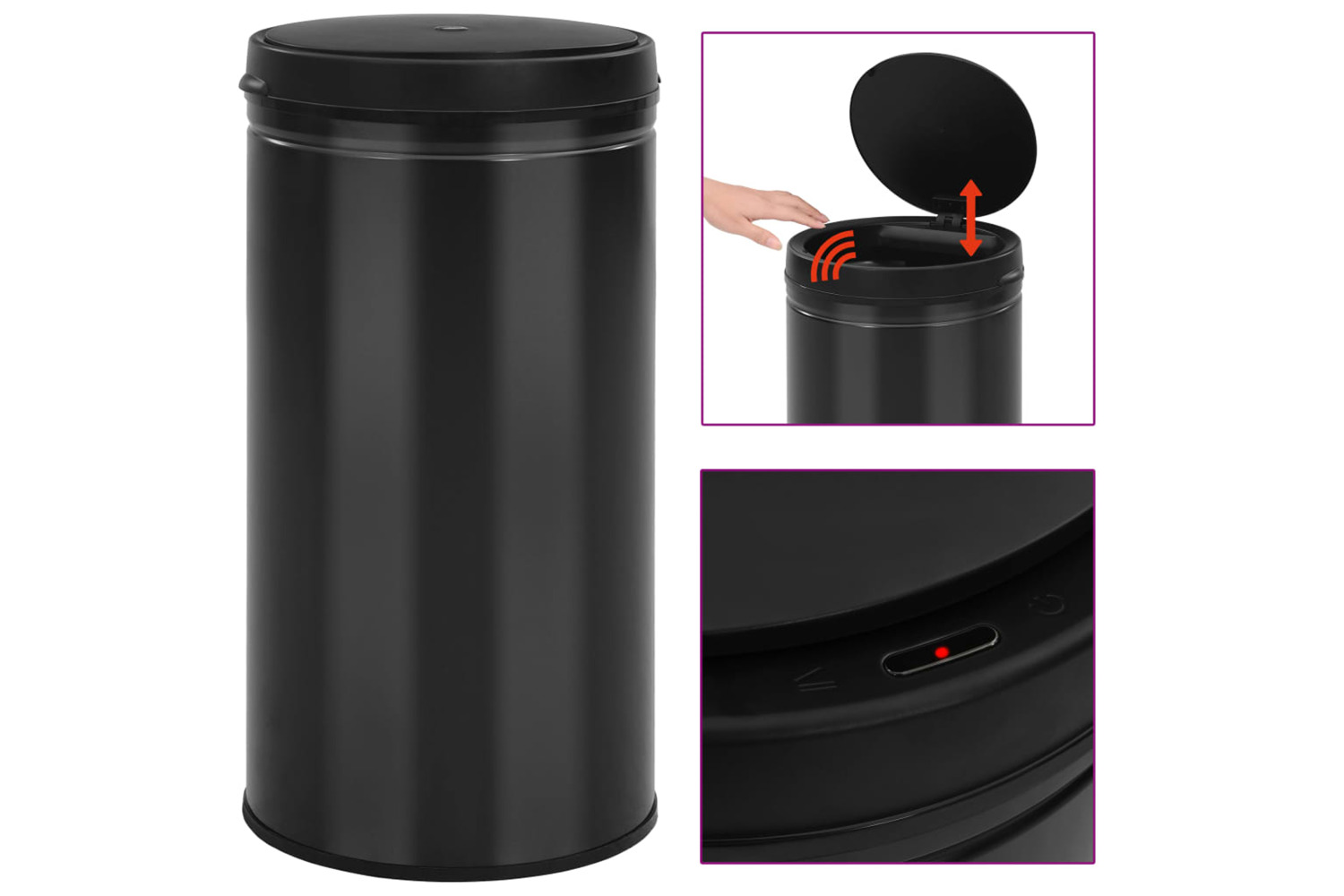 vidaXL 322701 Automatic Sensor Dustbin 60 L Carbon Steel Black