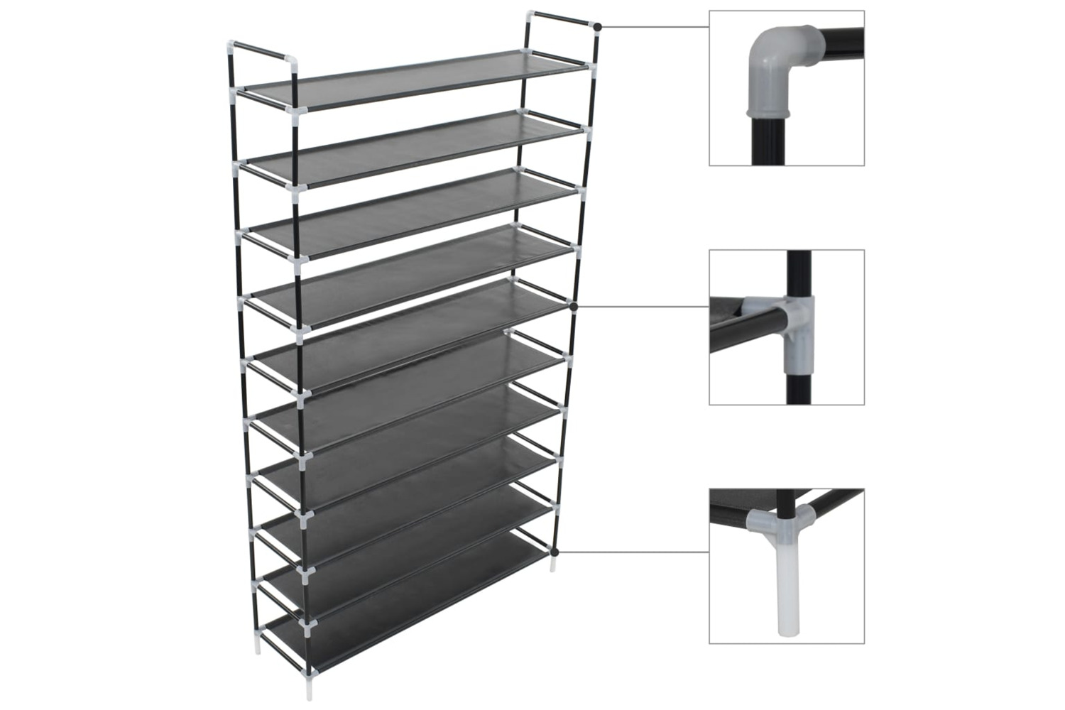 vidaXL 245630 Shoe Rack With 10 Shelves Metal And Non-woven Fabric Black