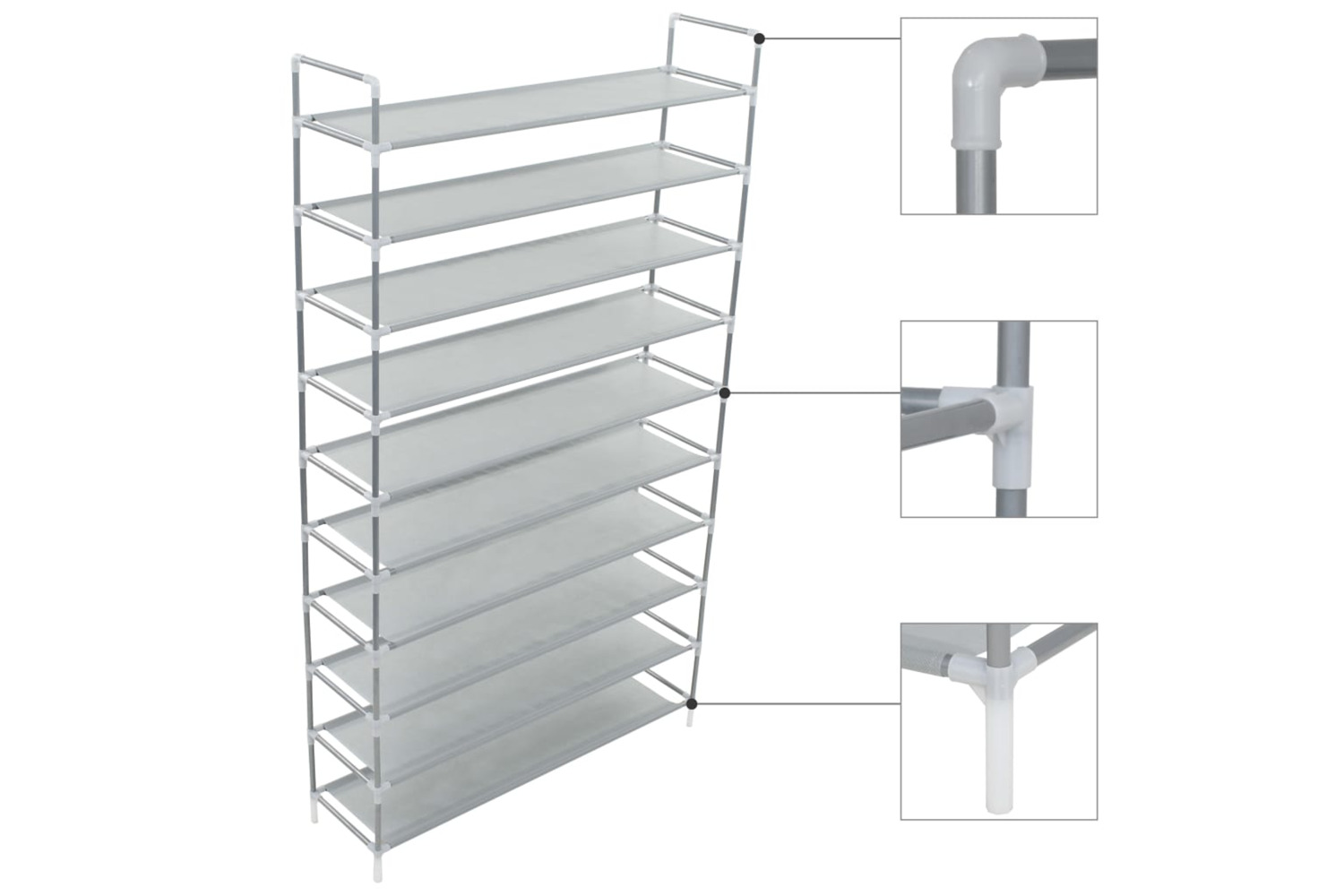 vidaXL 245631 Shoe Rack With 10 Shelves Metal And Non-woven Fabric Silver