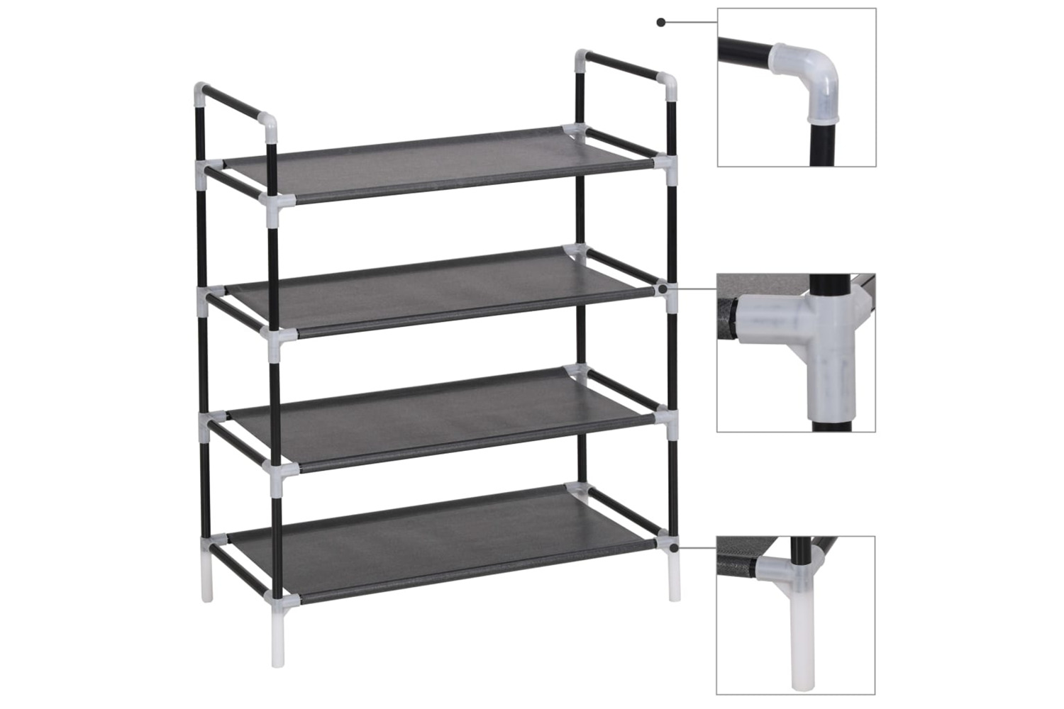 vidaXL 245628 Shoe Rack With 4 Shelves Metal And Non-woven Fabric Black