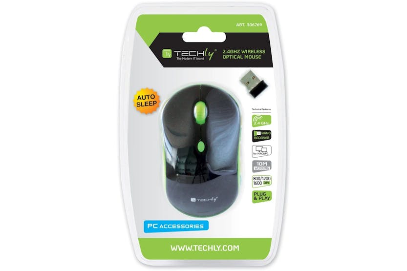 Techly Optical Wireless Mouse | Black/Green