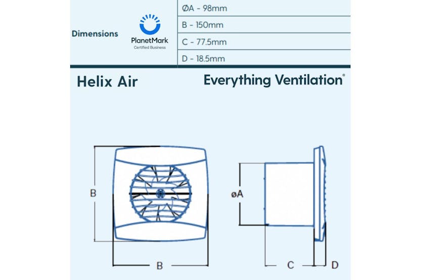 Velair Helix Air Extractor Fan with Timer Humidistat | 100mm | Black