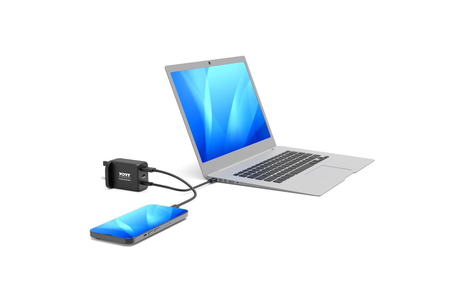 Port Designs 65W 3 Port GaN Wall Charger & UK USB-C Cable | 2m