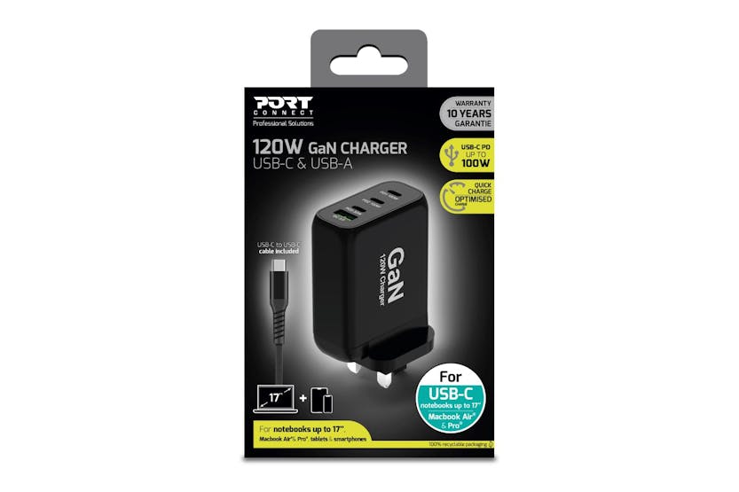 Port Designs 120W GaN Wall Charger & UK USB-C Cable | 2m